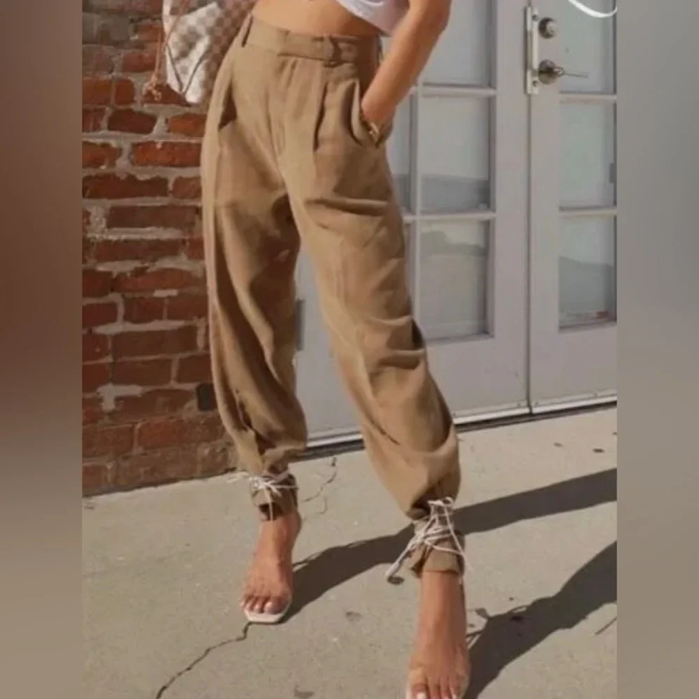 Zara BEIGE Faux Suede High Pants TROUSERS - Picture 2 of 12